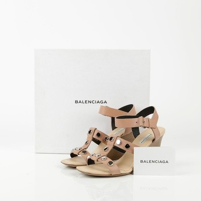 Balenciaga Pink Leder Studded Strap Wedge Sandale 37.5 50257090