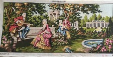Vtg Margot de Paris Needlepoint Canvas French Court Garden Scene 24  x50  France