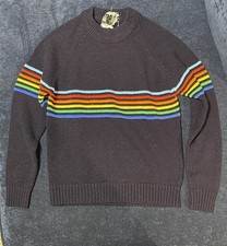Jimmy Silton California vintage Navy Rainbow Stripe Acrylic Crewneck Sweater 14