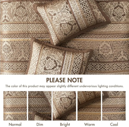 Elegante Juego de Colcha Acolchada Jacquard Marrón - Conjunto de Ropa de Cama King para Todas las Temporadas - Imagen 9 de 10