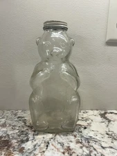 Vintage 50’s Snow Crest Beverages Glass Bear Honey Jar Piggy Coin Bank 8.5" tall