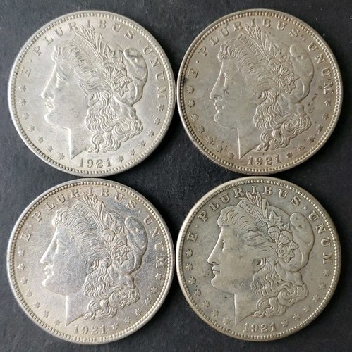 Lot of Four 1921 $1 Morgan Silver Dollars