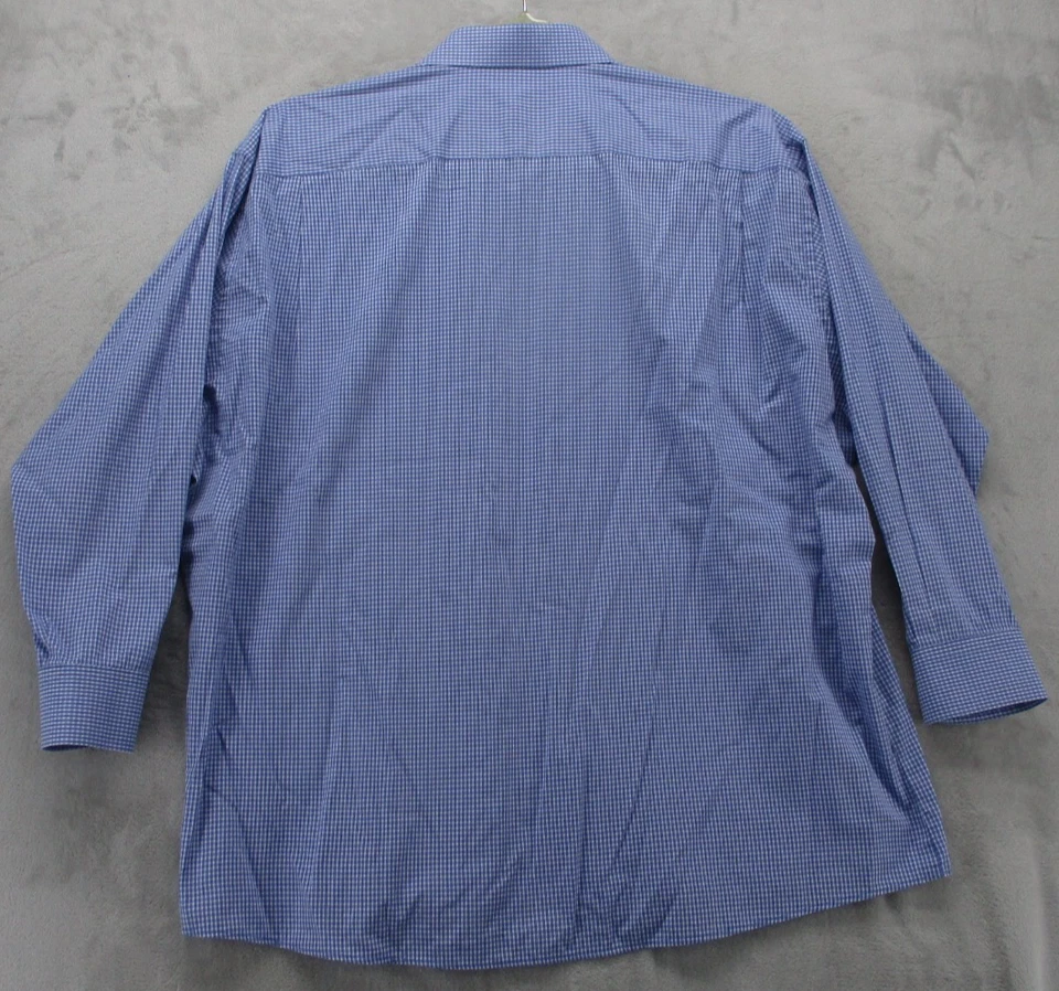 Camisa masculina Damon com botões 2XL azul branca xadrez xadrez mistura de algodão - Imagem 3 de 4