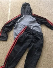 Adidas Youth Boys Size 5 Sweatsuit 2Pc Set Tracksuit Jacket Pants Black Gray