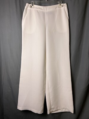 EVAN PICONE Womens Winter White Ivory Flat Front Woven Wide Leg Dressy  Pants 10 | eBay