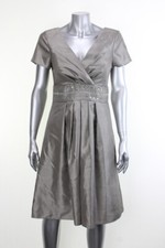 Js Boutique Grey Short-Sleeve Surplice-Neck Beaded A-Line Dress 6