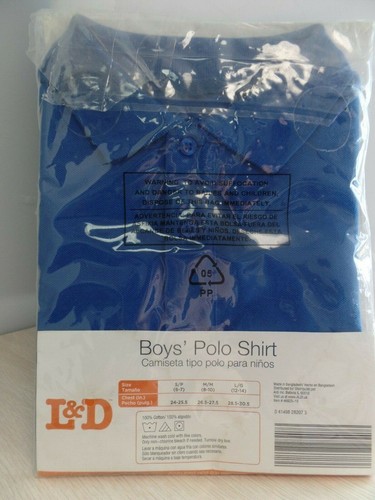 New L&D Boys Medium 8-10 Royal Blue Cotton Polo Short Sleeve Shirt-Free Shipping - Picture 2 of 2