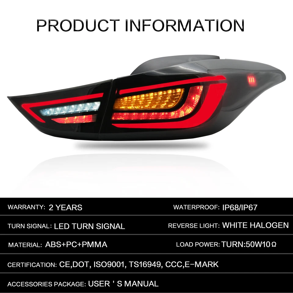 一对烟雾 LED 尾灯适用于 2011 - 2016 现代伊兰特顺序后灯 — 第 3/4 张图片