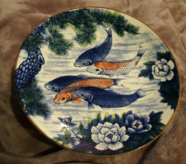 Vintage Sadek Japanese Koi Fish Large Porcelain Plate eBay