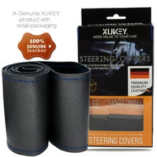 Car Steering Wheel Cover Genuine Black Leather Anti-slip Fit For 38cm 15'' DIY