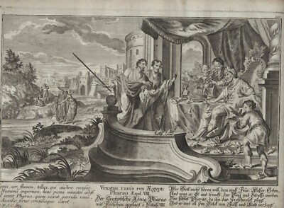 DER PHARAO MIT FRÖSCHEN GEPLAGT Kupferstich #120 bei Martin Engelbrecht um 1740