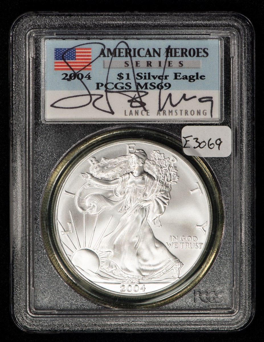 2004 1 oz Silver Eagle - Authentic Autograph Lance Armstrong PCGS