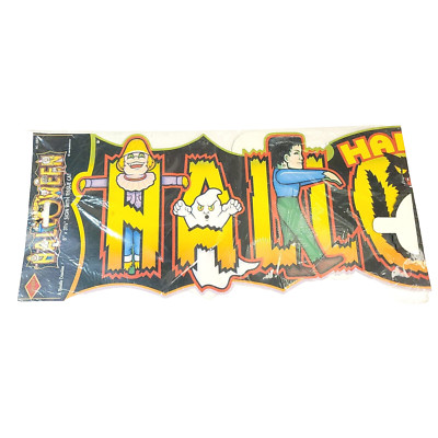 Vintage Beistle Die Cut Happy Halloween Banner Sign 1988 Dracula Ghost Witch 