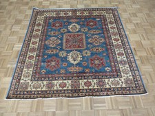 6 x 6 Square Hand Knotted Blue Fine Kazak Geometric Oriental Rug G7112