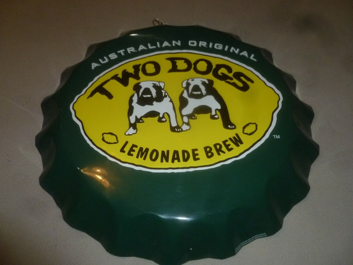 VINTAGE TWO DOGS LEMONADE BREW BOTTLE CAP SIGN METAL