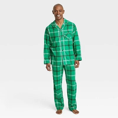 Men s Big Tall Plaid Flannel Matching Family Pajama Set Wondershop Green XLT