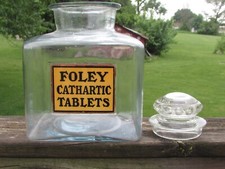 FOLEY CATHARTIC TABLETS - Label UNDER Glass LUG Drugstore COUNTERTOP Jar - MINT