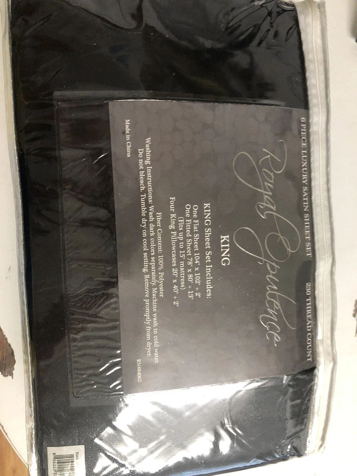 Conjunto de Lençol de Cetim Preto 6 Peças King Size Seda Macia Sensação Cama de Luxo Novo - Imagem 3 de 4