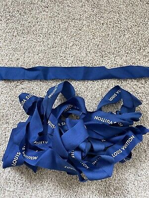 AUTHENTIC Louis Vuitton Blue Ribbon White Logo Gift Wrap 1 In Wide x 36 In  YARD
