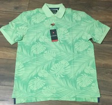 Chaps Natural Stretch Polo Green Palms Short sleeve Casual Shirt