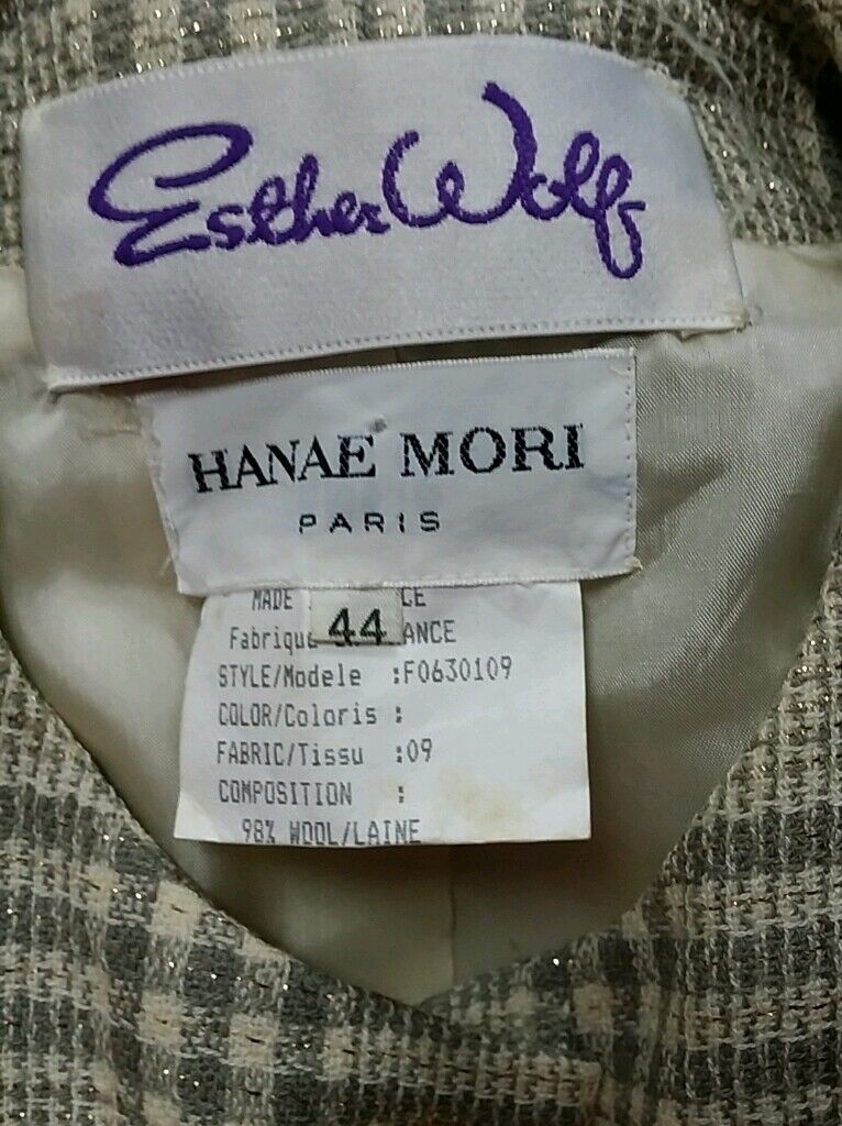 RARE VINTAGE HANAE MORI PARIS WOOL IVORY  GRAY GO… - image 3