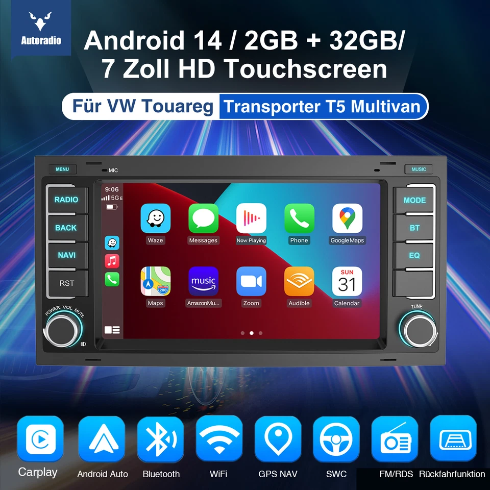 DAB+ Für VW T5 Multivan Transporter Android 14 Autoradio Carplay GPS Navi RDS BT - Bild 4 von 4