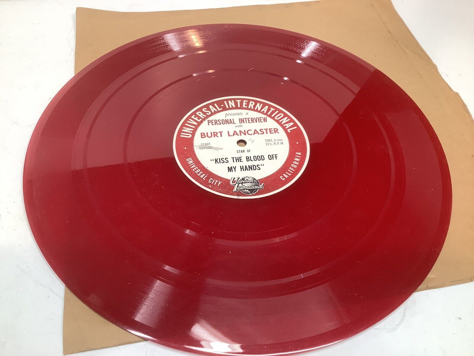 Vintage Universal-International Red Colored LP 33 RPM BURT LANCASTER Interview 