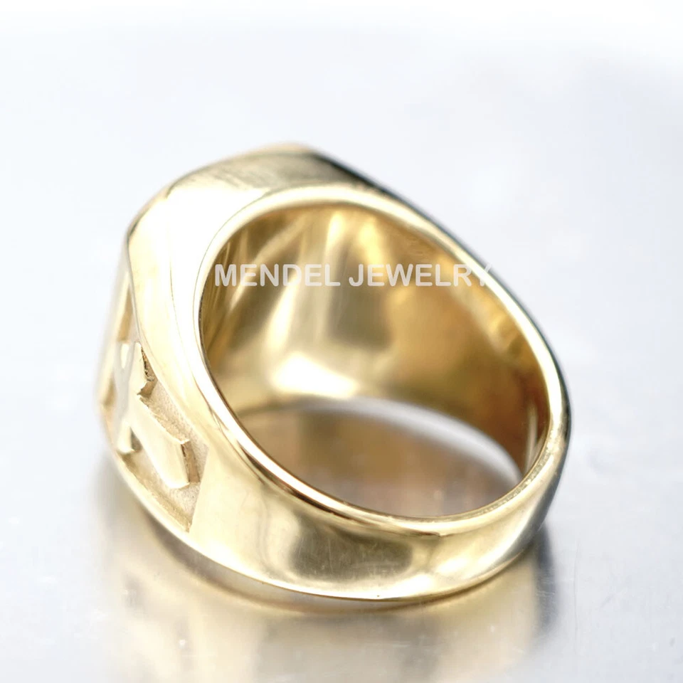 Anillo de piedra de circonita verde cruz cristiana enchapado en oro MENDEL para hombre talla 7 8-15 Foto 2 de 4