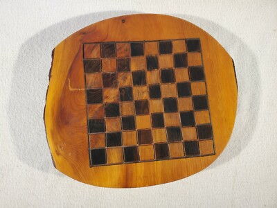 Vintage Live Edge Round Tree Slab ~ Rustic Chess and Checkers Board ~ Folk Art