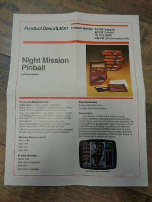 NIGHT MISSION PINBALL - FOR APPLE, ATARI, IBM, COMMODORE 64 --> BROSCHÜRE