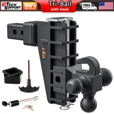 Trailer Hitch 2.5'' Receiver w/Hook 6'' Drop Hitch 18500LBS Tri-Ball Adjustable