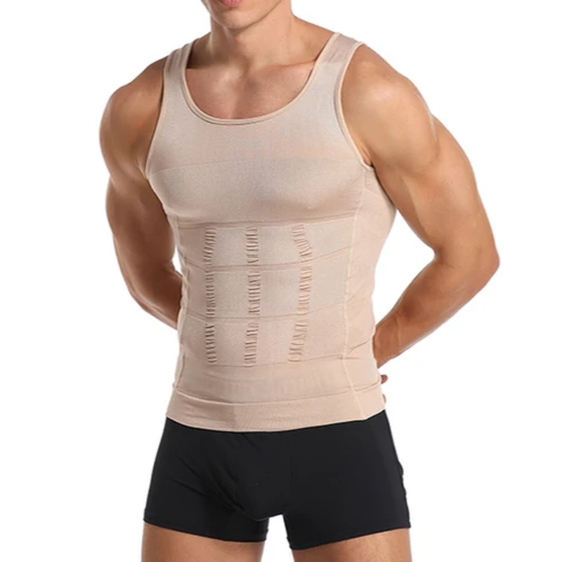 Mens Slimming Body Shaper Belly Chest Compression Vest Girdle TShirt