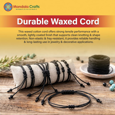1mm Black Cotton Waxed Cord for Jewelry Making, 109 Yards   Waxed Cotton Stri...