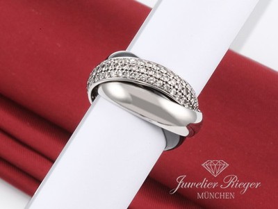 Cartier Ring Trinity Grosses Modell Weissgold 750 Platin Keramik Diamanten Gr 56