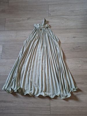 Shein Duck Egg Pleated Flared Dress Tie High Neck Occasion Party Evening UK12/14
