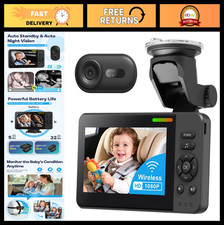 Wireless Baby Car Monitor - 4.3" HD Display, 360  Rotating Camera, Night Vision,