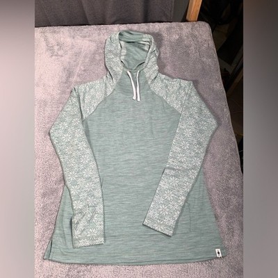 Smartwool Hooded Pullover sweatshirt with Patterned Sleeves large green