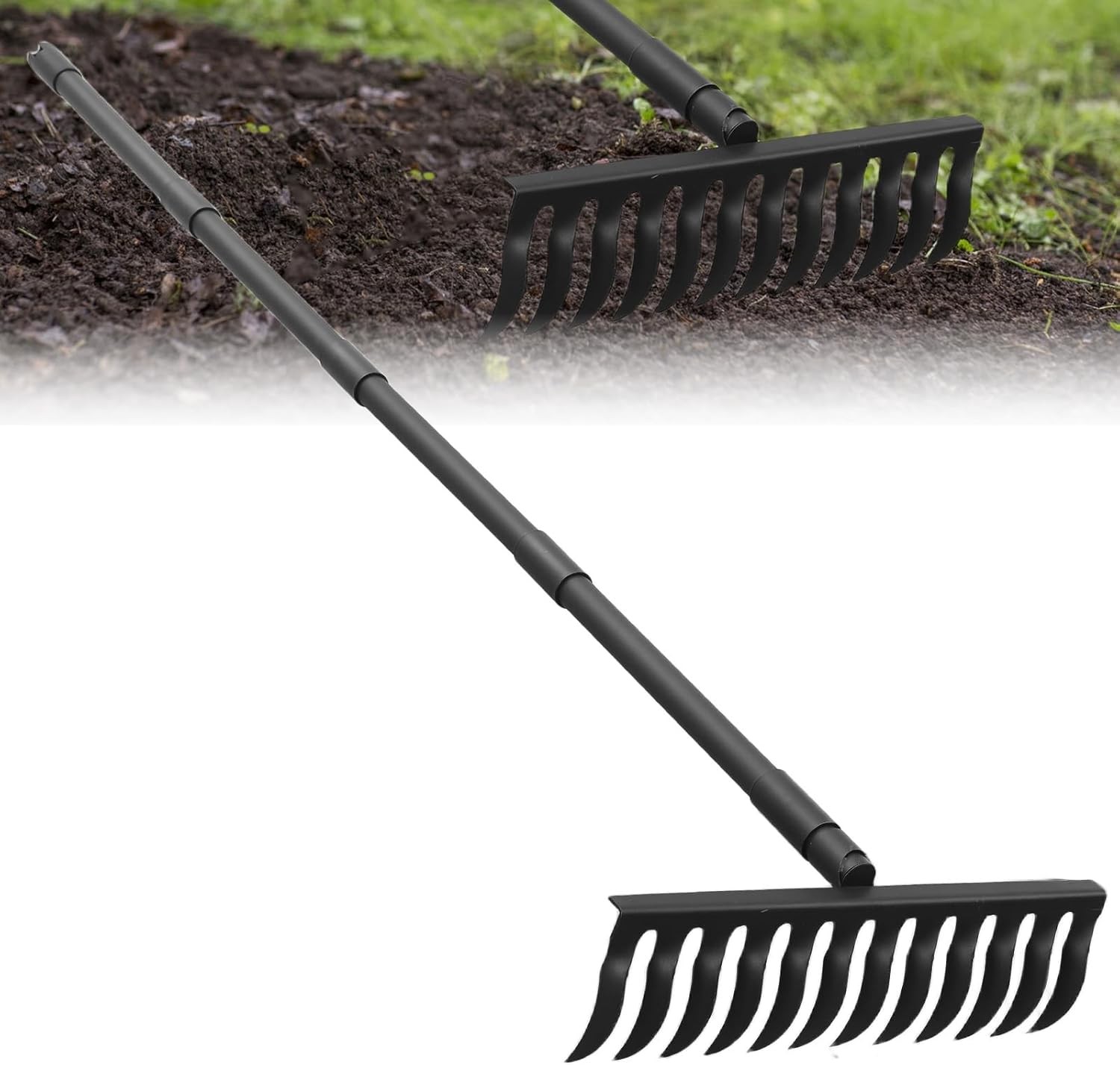 Garden Metal Bow Rake with 60 Inch Long Adjustable Handle,17 Inch Wide Heavy Dut