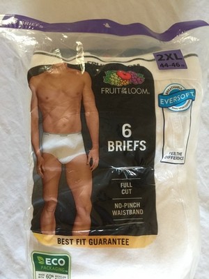 NWT Full Cut Fruit Of Loom White Briefs 2XL Underwear 6 In Package 100% Cotton