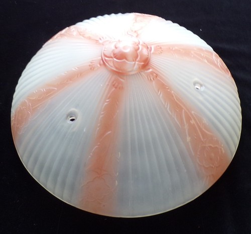 Vintage Antique Frosted Glass w Pink Art Deco Ceiling Light Fixture Shade - Picture 5 of 13
