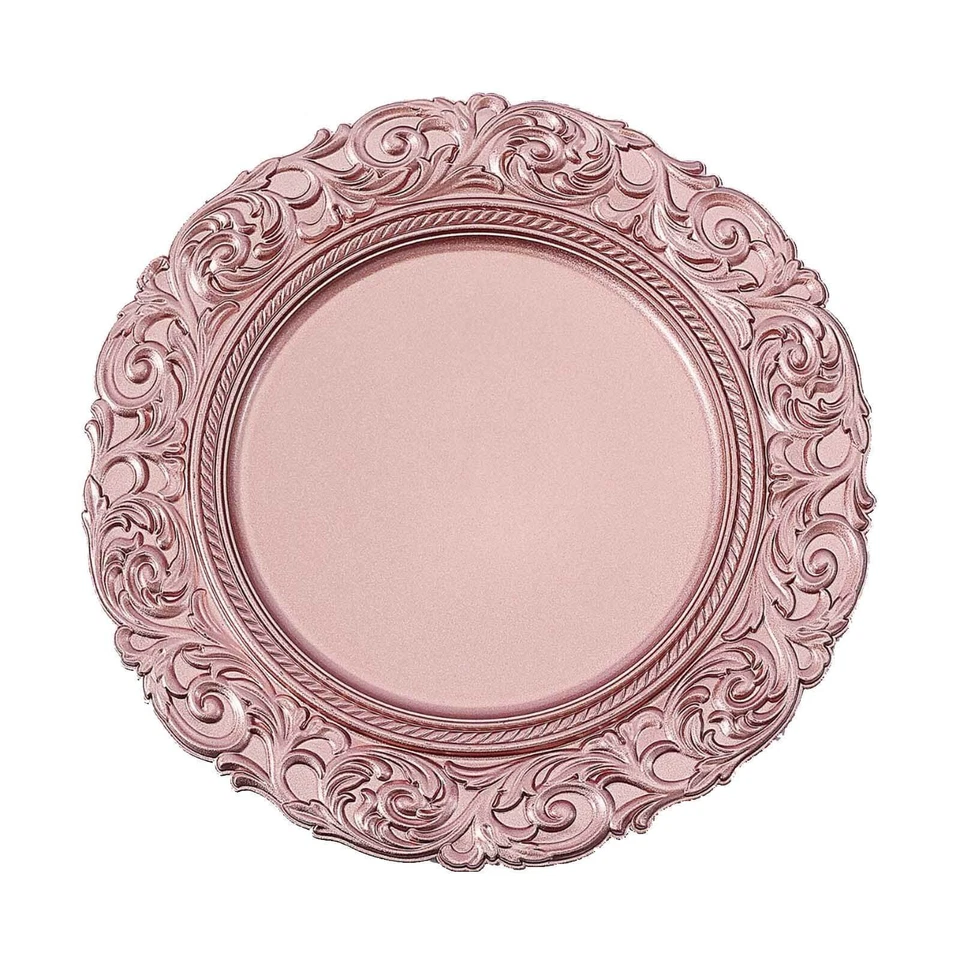 6 Platos Cargador Metálicos Barrocos Redondos ORO ROSA 14" Suministros Decoraciones Fiesta Foto 3 de 4