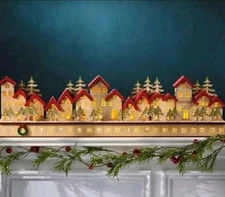 Holiday Wooden Village LED Advent Calendar, 30"x4"x8" Brand New Gift Christmas