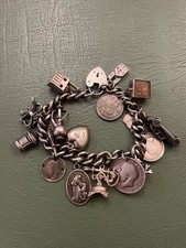 Sterling Silver 1970's Vintage Charm Bracelet 84g with 18 Charms