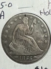 1855-o Arrows Seated Liberty Half Dollar, Small Hole, Type Coin, Free shipping