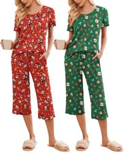 2 Pack: Women's Pajamas Set Short Sleeve Sleepwear Capri Pants Pjs Soft Loung...
