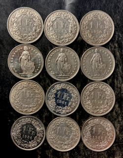 Old Switzerland Coin Lot 12 SWISS FRANCS NICE GROUP Lot #J19