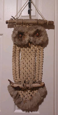 Vintage Macrame Handmade  Owl Wall Art Hanging  33x14