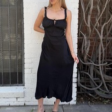 Madewell black silk boho milkmaid midi dress with tie front sz 14