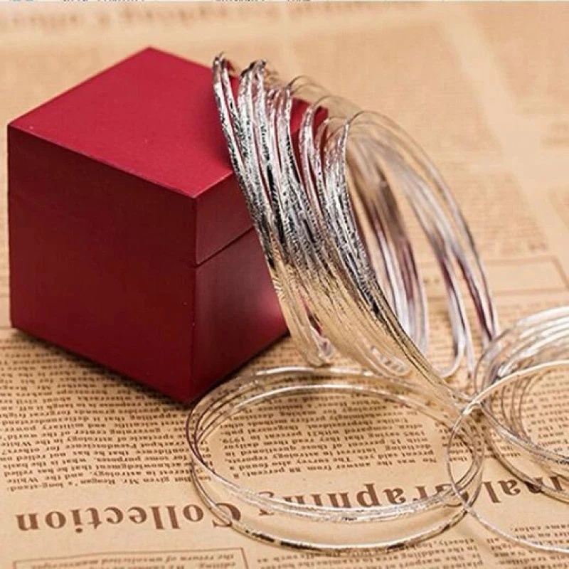 Brazaletes brazaletes de metal ajustables con círculo grabado para mujer tono plata de 10 piezas Foto 4 de 4