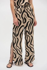 Joseph Ribkoff Abstract Print Side Slit Wide Leg Pants Beige